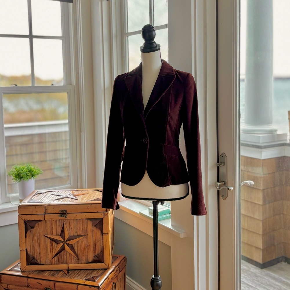 Vintage Y2K Made In Spain Velvet Fitted One Button Blazer By Jean Basic - Picture 9 of 16